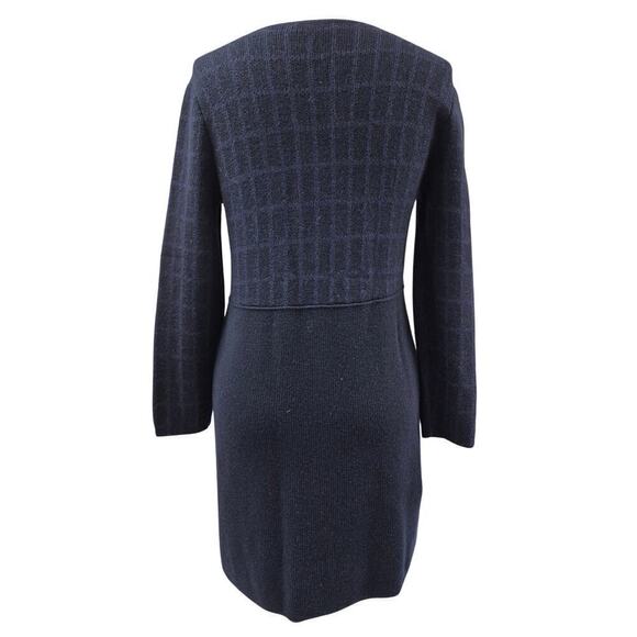 Tory Burch $598 Navy Wool Alpaca Windowpane Knit Long Sweatercoat Cardigan Sz L - Picture 3 of 7